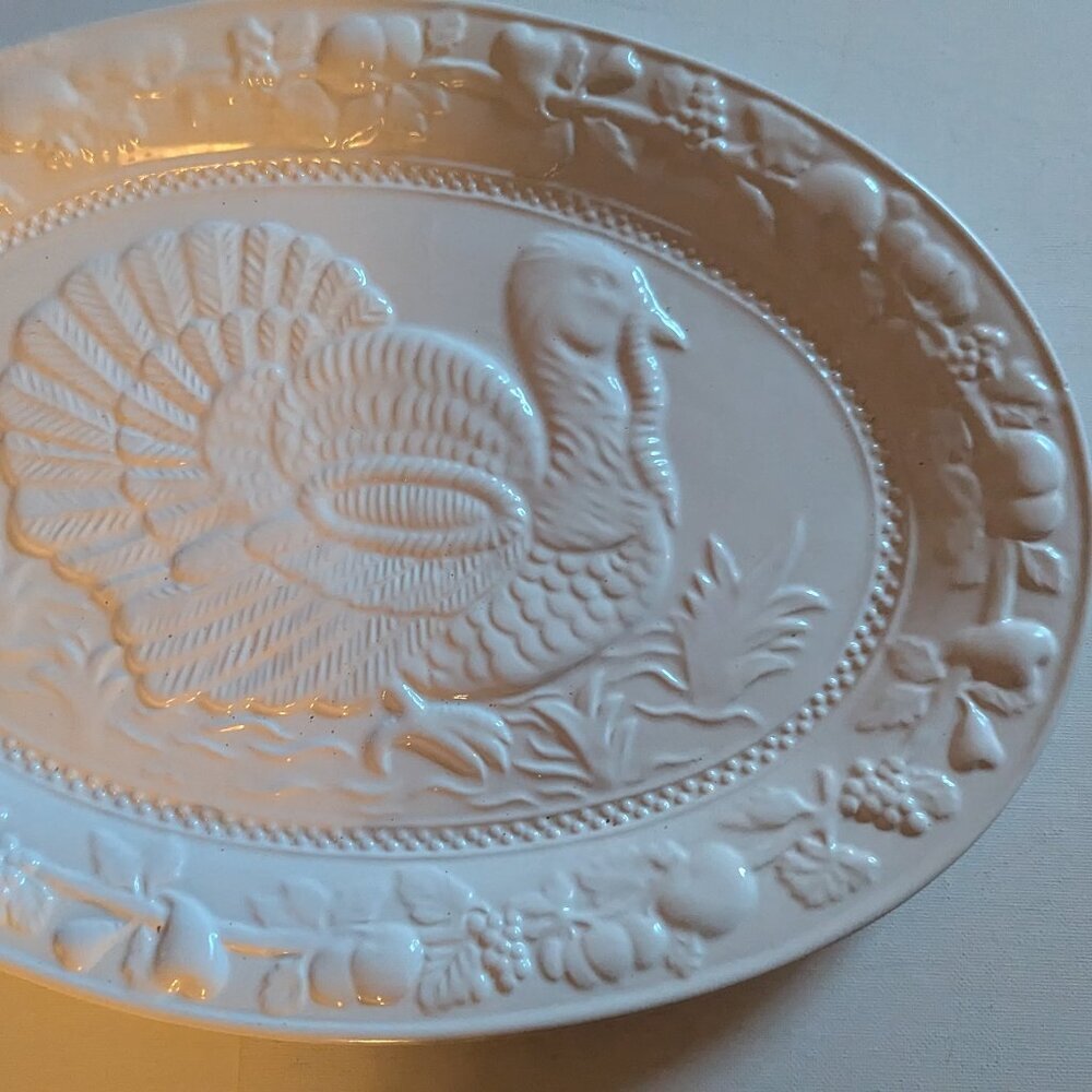 NWT Turkey Serving Platter White Ceramic Michael's Holiday Feast Foodie Kitchen